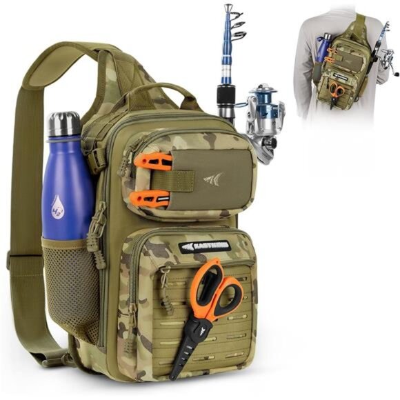 Tactical Sling Tackle Bag-Lightweight Fishing Backpack Storge - Picture 1 of 14